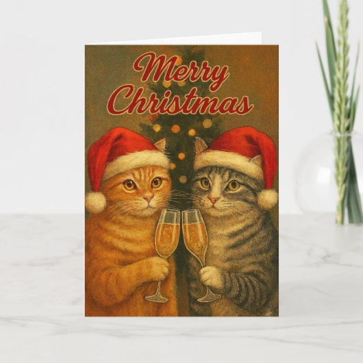 Merry Christmas – Toasting Cats Under the Tree Karte (Vorderseite)