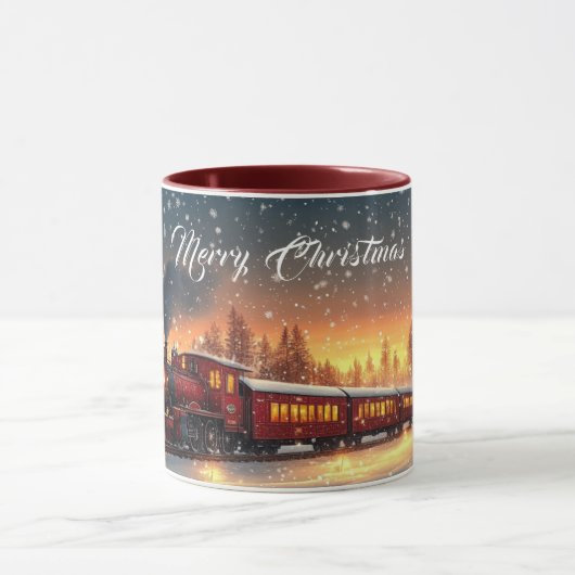 Merry Christmas Train  Snowflakes Bright Lights Tasse (Zentrum)