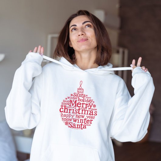 Merry Christmas Tree Ball Typografie Design Red Hoodie
