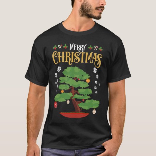 Merry Christmas Tree Bonsai Xmas T-Shirt (Vorderseite)