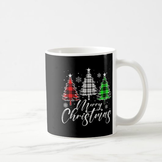 Merry Christmas Tree Buffalo Plaid Red White Green Kaffeetasse (Rechts)
