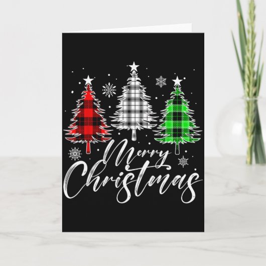 Merry Christmas Tree Buffalo Plaid Red White Green Karte (Vorderseite)