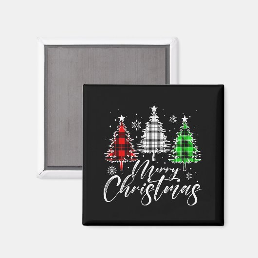 Merry Christmas Tree Buffalo Plaid Red White Green Magnet (Vorderseite/Rückseite)