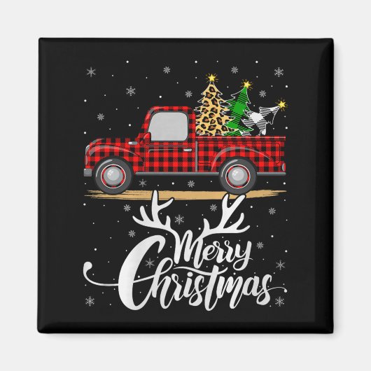 Merry Christmas Tree Buffalo Plaid Truck Family Gr Magnet (Vorne)