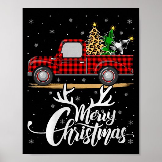 Merry Christmas Tree Buffalo Plaid Truck Family Gr Poster (Vorne)