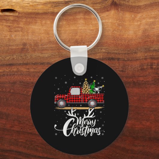 Merry Christmas Tree Buffalo Plaid Truck Family Gr Schlüsselanhänger (Vorderseite)