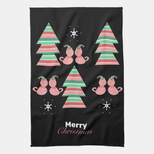 Merry Christmas Tree Cat Pattern Geschirrtuch (Vertikal)