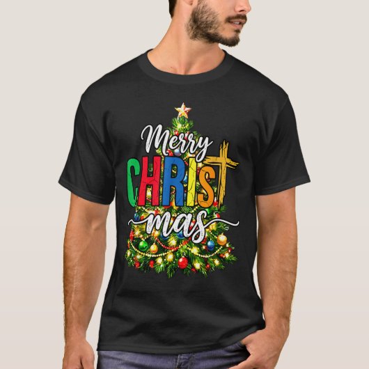 Merry Christmas Tree Christian Xmas  T-Shirt (Vorderseite)