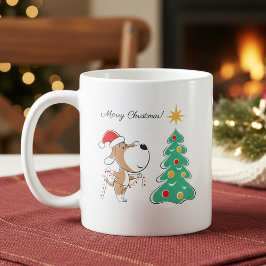 Merry Christmas Tree Cute Dog in Santa Hat Kaffeetasse