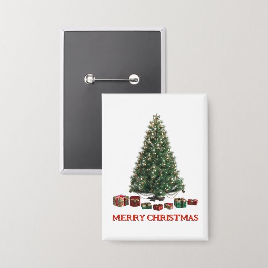 Merry Christmas. Tree (design 1) with gifts Button (Vorderseite/Rückseite)