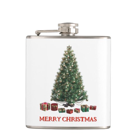 Merry Christmas. Tree (design 1) with gifts Flachmann (Vorderseite)