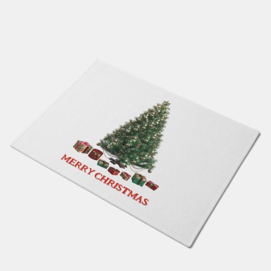 Merry Christmas. Tree (design 1) with gifts Fußmatte (Schrägansicht)