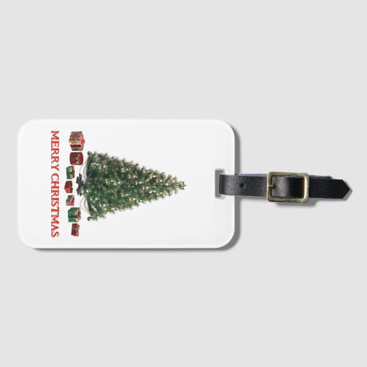 Merry Christmas. Tree (design 1) with gifts Gepäckanhänger (Vorderseite (Horizontal))