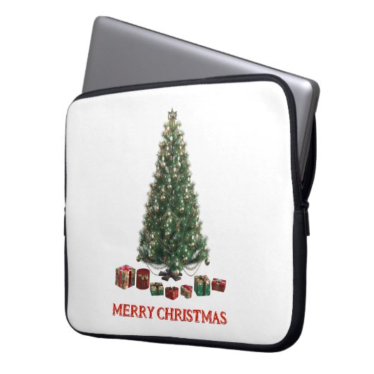 Merry Christmas. Tree (design 1) with gifts Laptopschutzhülle (Vorderseite Links)