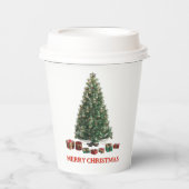 Merry Christmas. Tree (design 1) with gifts Pappbecher (Vorderseite)