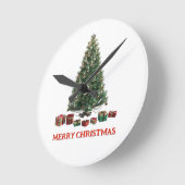 Merry Christmas. Tree (design 1) with gifts Runde Wanduhr (Winkel)