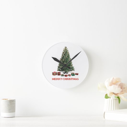 Merry Christmas. Tree (design 1) with gifts Runde Wanduhr (Zuhause)