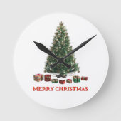 Merry Christmas. Tree (design 1) with gifts Runde Wanduhr (Vorderseite)