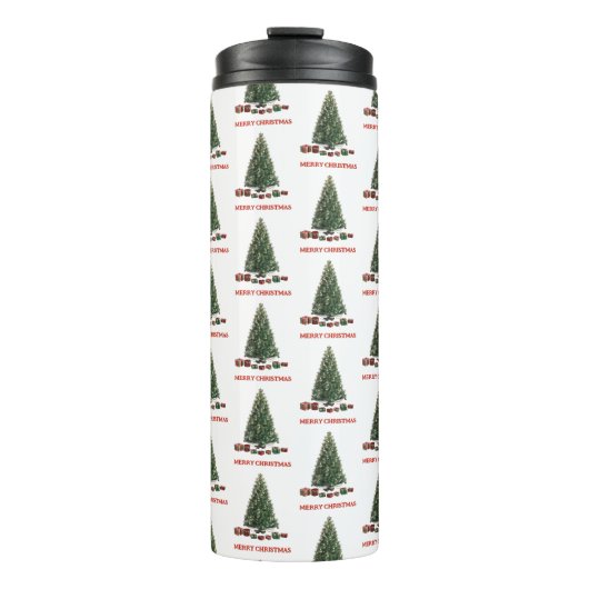Merry Christmas. Tree (design 1) with gifts Thermosbecher (Vorderseite)