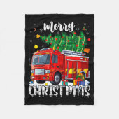 Merry Christmas Tree Firetruck Pajama Firefighter Fleecedecke (Vorderseite)
