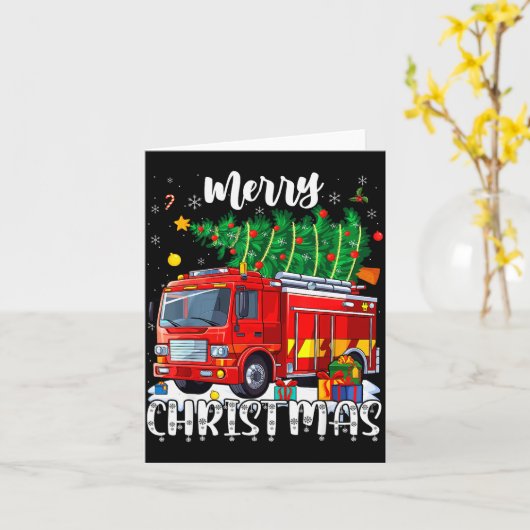 Merry Christmas Tree Firetruck Pajama Firefighter Karte (Gelbe Blume)