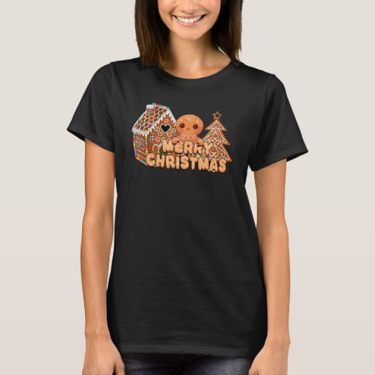 Merry Christmas Tree Gingerbread Xmas vibes Snowma T-Shirt (Vorderseite)
