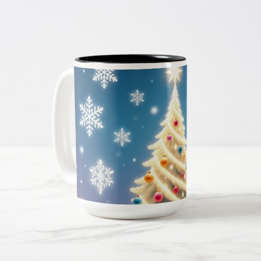 Merry Christmas Tree Holiday Mug – Festive Coffee Zweifarbige Tasse (Vorderseite Links)