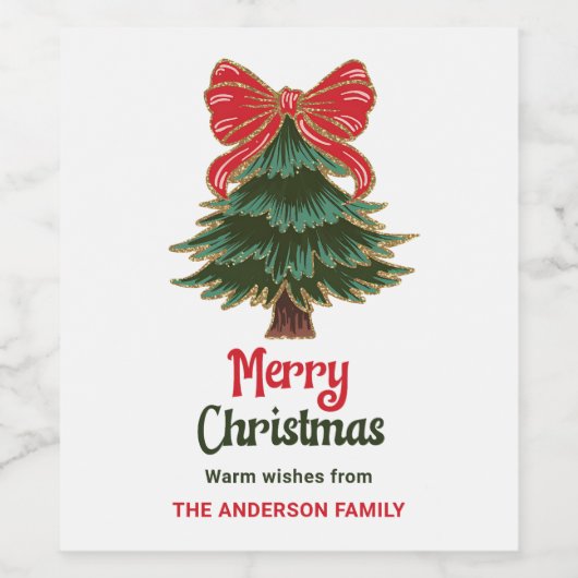 Merry Christmas Tree Holiday Party  Weinetikett (Einzelnes Label)