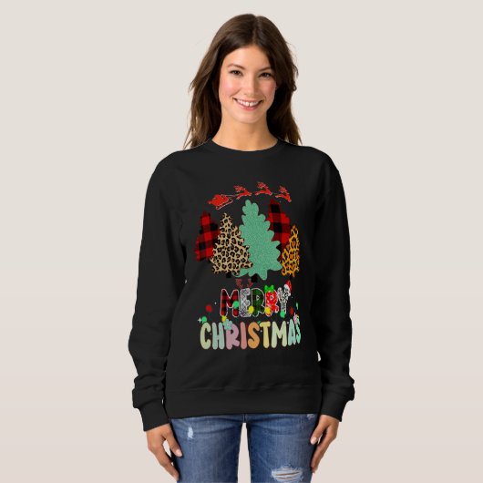 Merry Christmas Tree Leopard Buffalo Red Plaid For Sweatshirt (Vorne ganz)