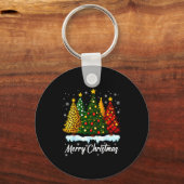 Merry Christmas Tree Leopard Plaid Pajamas Xmas Wo Schlüsselanhänger (Vorderseite)