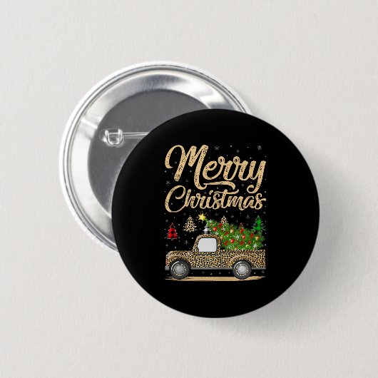 Merry Christmas Tree Leopard Truck Xmas Family Paj Button (Vorne & Hinten)