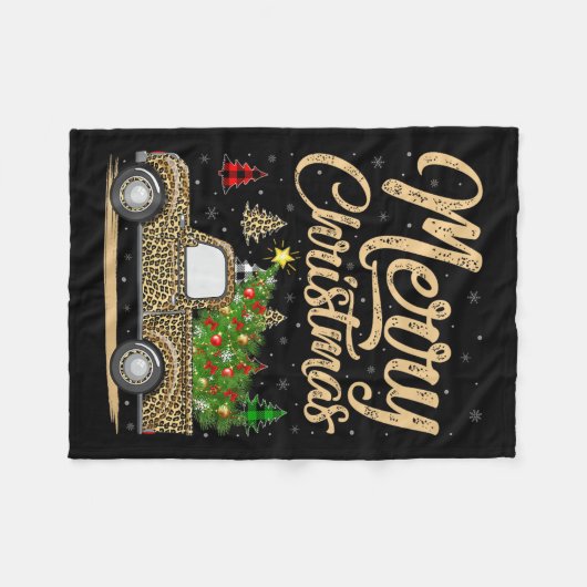 Merry Christmas Tree Leopard Truck Xmas Family Paj Fleecedecke (Vorderseite (Horizontal))