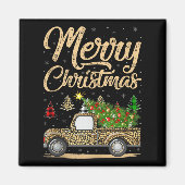 Merry Christmas Tree Leopard Truck Xmas Family Paj Magnet (Vorne)