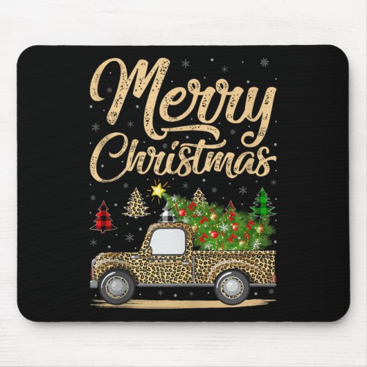 Merry Christmas Tree Leopard Truck Xmas Family Paj Mousepad (Vorne)