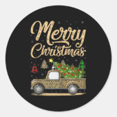Merry Christmas Tree Leopard Truck Xmas Family Paj Runder Aufkleber (Vorderseite)