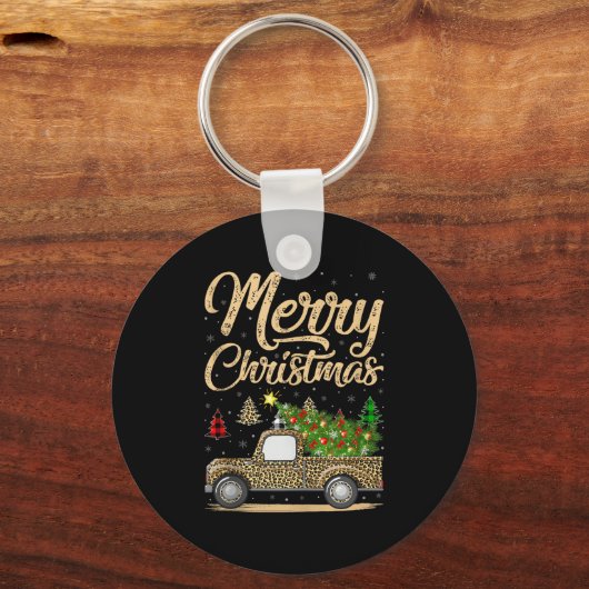 Merry Christmas Tree Leopard Truck Xmas Family Paj Schlüsselanhänger (Vorderseite)