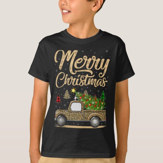 Merry Christmas Tree Leopard Truck Xmas Family Paj T-Shirt (Vorderseite)