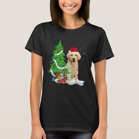 Merry Christmas Tree Light Santa Hat Dog Labrador T-Shirt (Vorderseite)