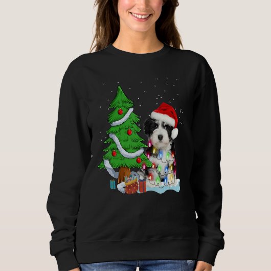 Merry Christmas Tree Light Santa Hat Dog Shih Tzu  Sweatshirt (Vorderseite)