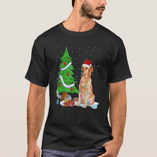 Merry Christmas Tree Light Santa Hat Dog T-Shirt (Vorderseite)