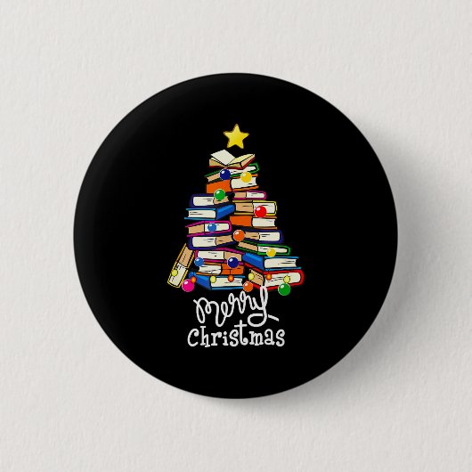 Merry Christmas Tree Love Reading Books Librarian  Button (Vorderseite)
