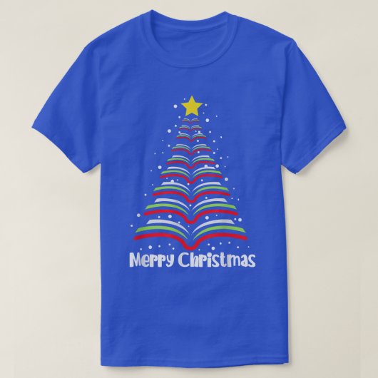 Merry Christmas Tree Love Reading Books Librarian T-Shirt (Design vorne)
