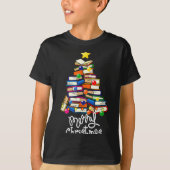 Merry Christmas Tree Love Reading Books Librarian T-Shirt (Vorderseite)