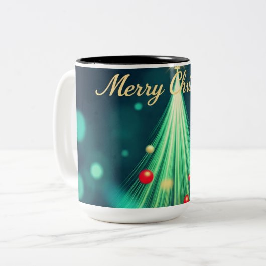 Merry Christmas Tree Mug – Festive Holiday Coffee Zweifarbige Tasse (Vorderseite Links)
