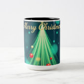 Merry Christmas Tree Mug – Festive Holiday Coffee Zweifarbige Tasse (Mittel)