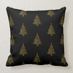 Merry Christmas Tree Pattern Black Gold Elegant Kissen