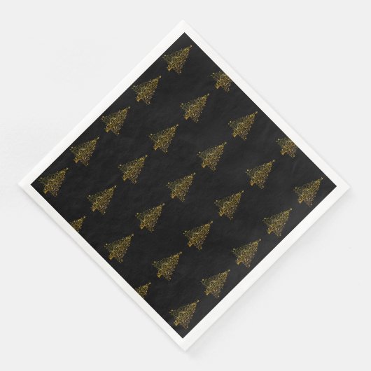 Merry Christmas Tree Pattern Gold Black Elegant Serviette (Ecke)