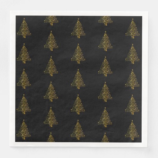 Merry Christmas Tree Pattern Gold Black Elegant Serviette (Vorderseite)