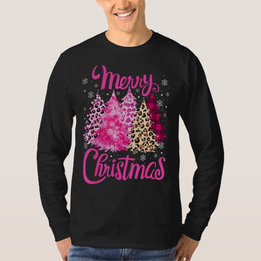Merry Christmas Tree Pink  Xmas Leopard Matching F T-Shirt (Vorderseite)