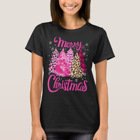 Merry Christmas Tree Pink Xmas Leopard Matching F T-Shirt (Vorderseite)